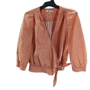 Madewell Blouse Womens XXS Pink Star Print Wrap Tie Front Puff Sleeve V Neck Top